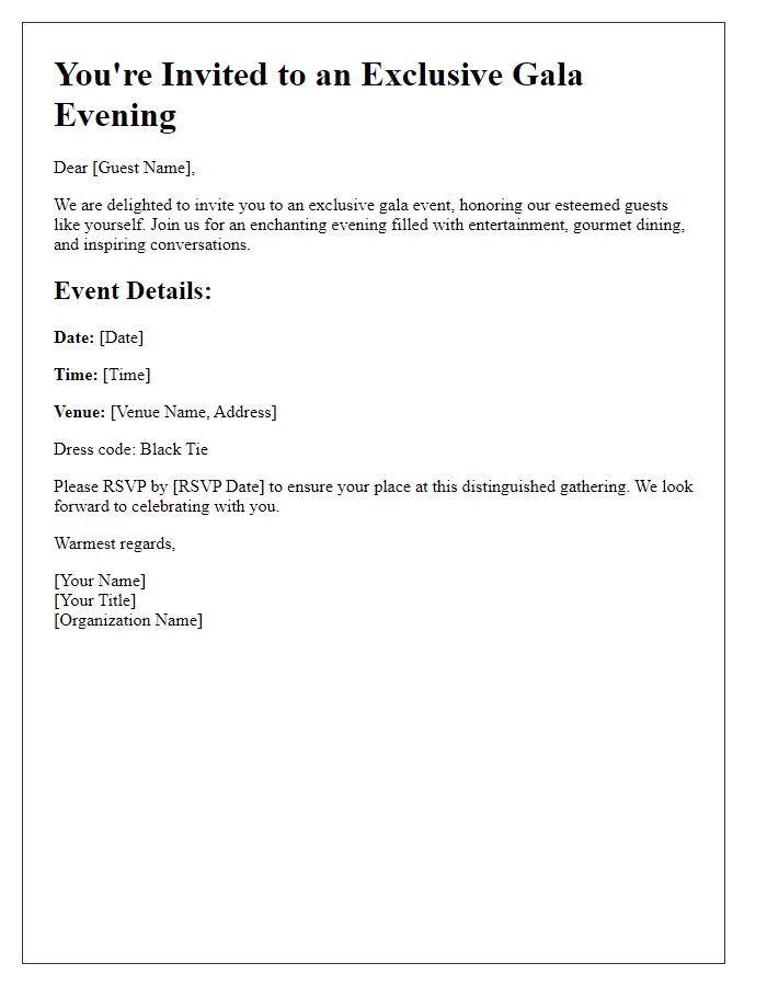 Letter template of exclusive gala event invitation for VIP guests