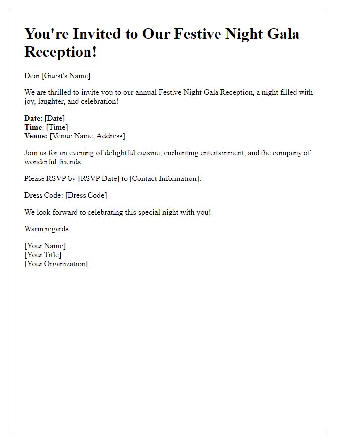 Letter template of festive night gala reception invitation