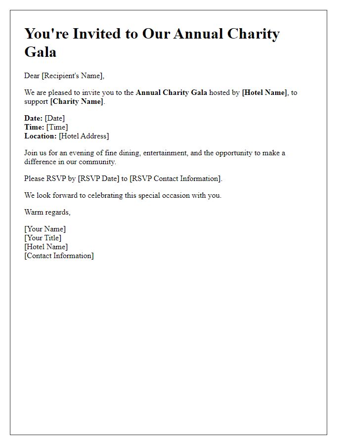 Letter template of formal invitation to hotel charity gala