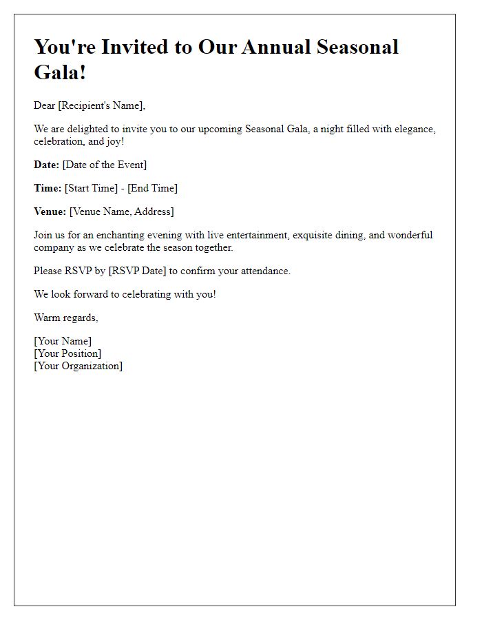 Letter template of seasonal gala event invitation