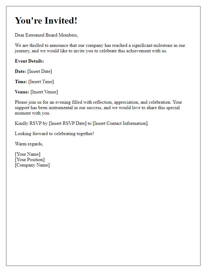 Letter template of business milestone celebration invitation for board members