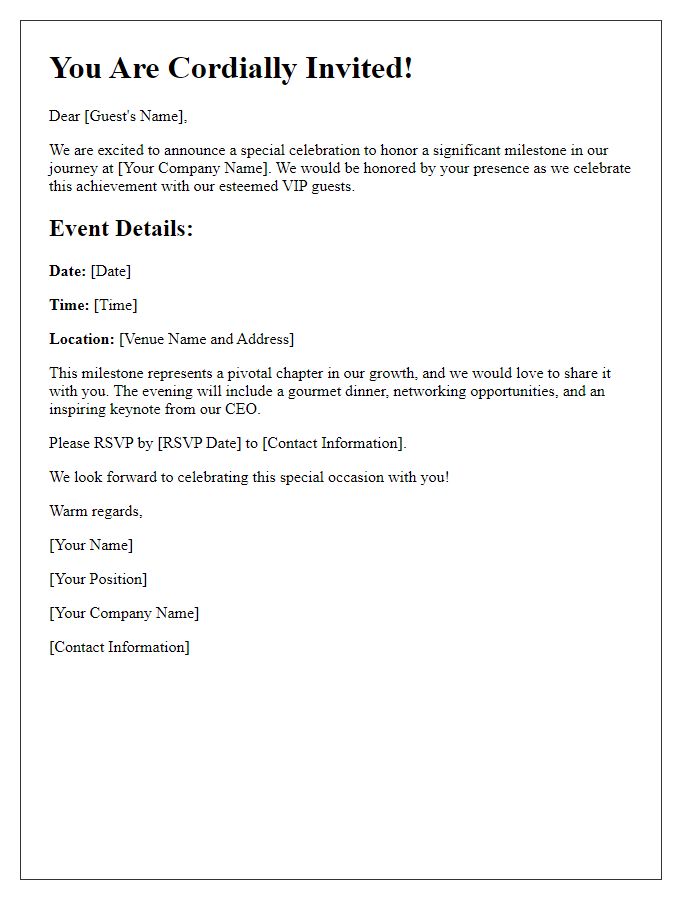 Letter template of business milestone celebration invitation for VIP guests