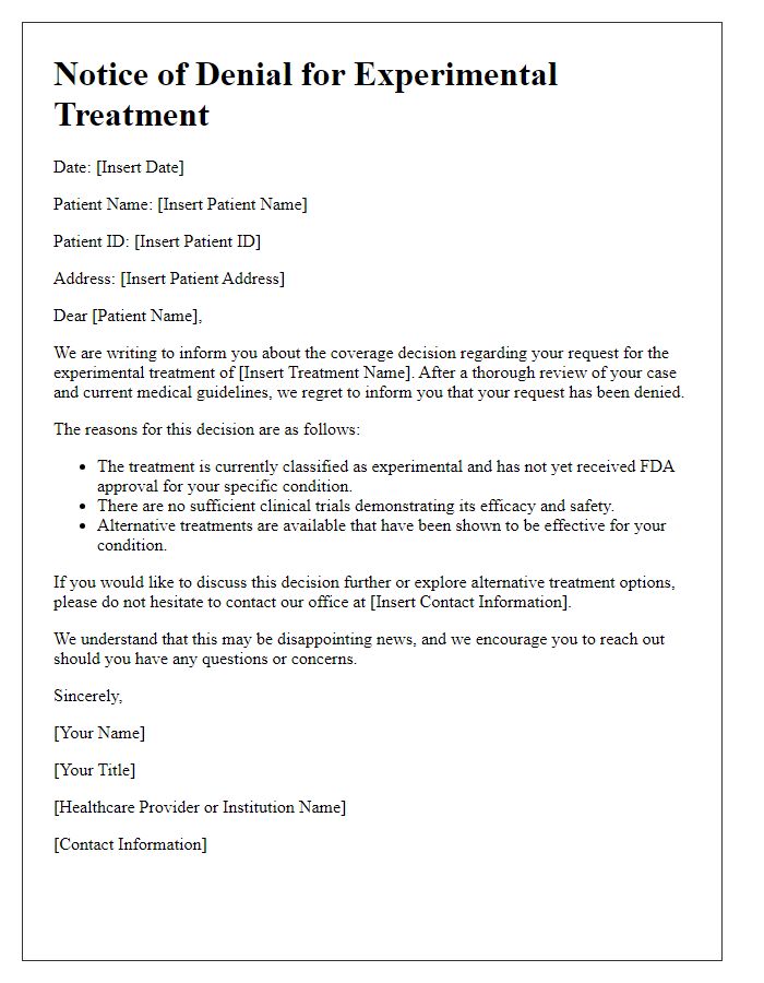 Letter template of denial of experimental treatments.