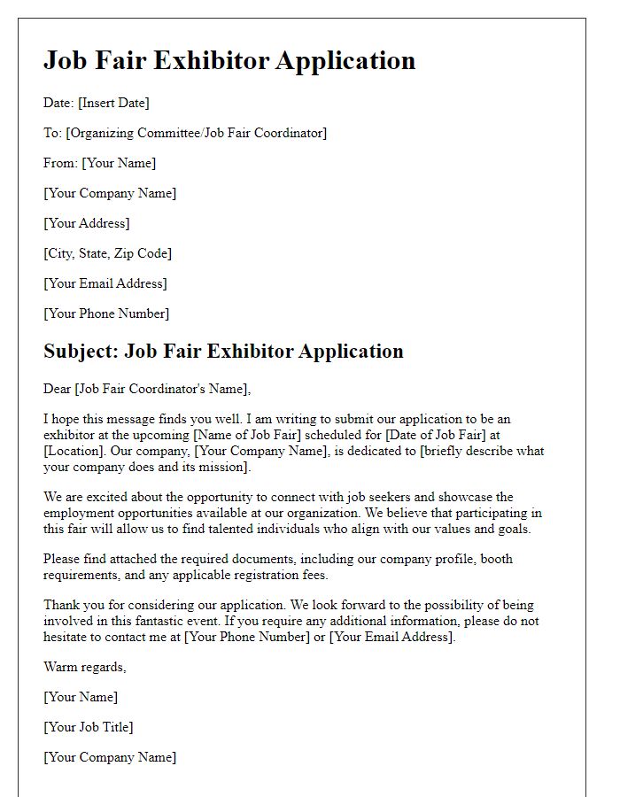 Letter template of job fair exhibitor application