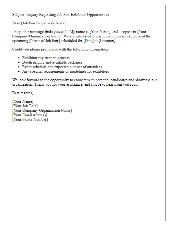 Letter template of job fair exhibitor inquiry