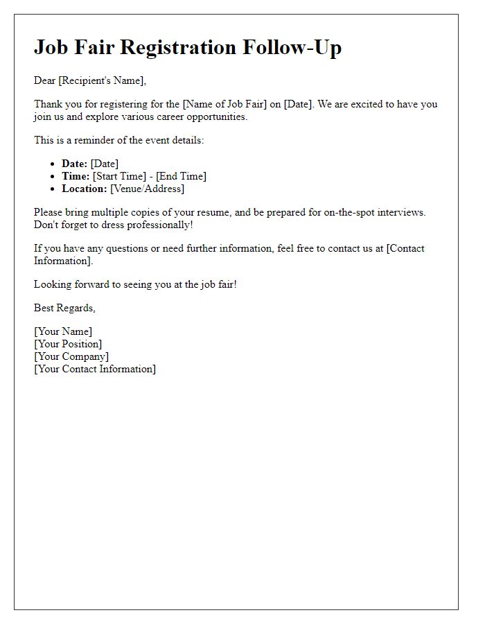 Letter template of job fair registration follow-up