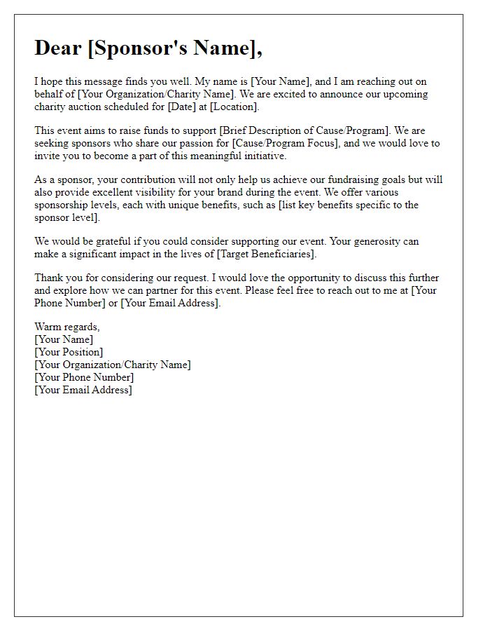 Letter template of appeal for charity auction sponsorship