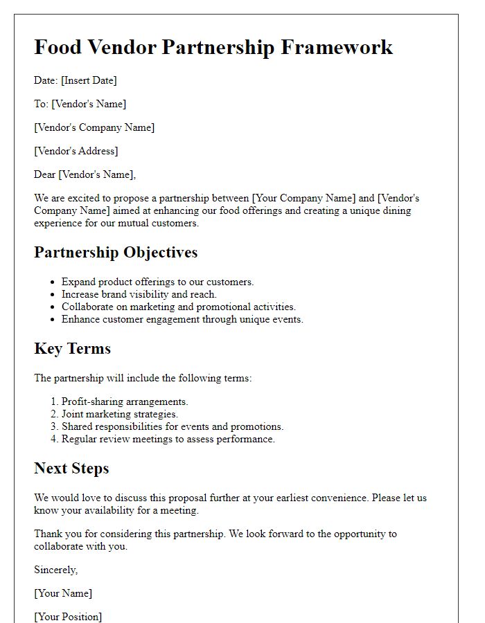 Letter template of Food Vendor Partnership Framework