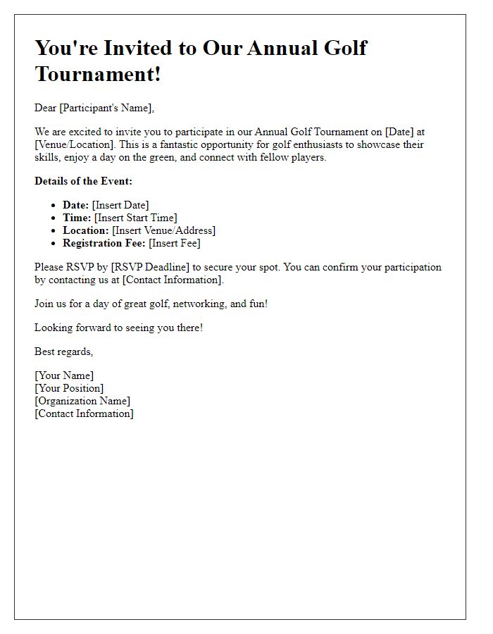 Letter template of invitation for golf tournament participants