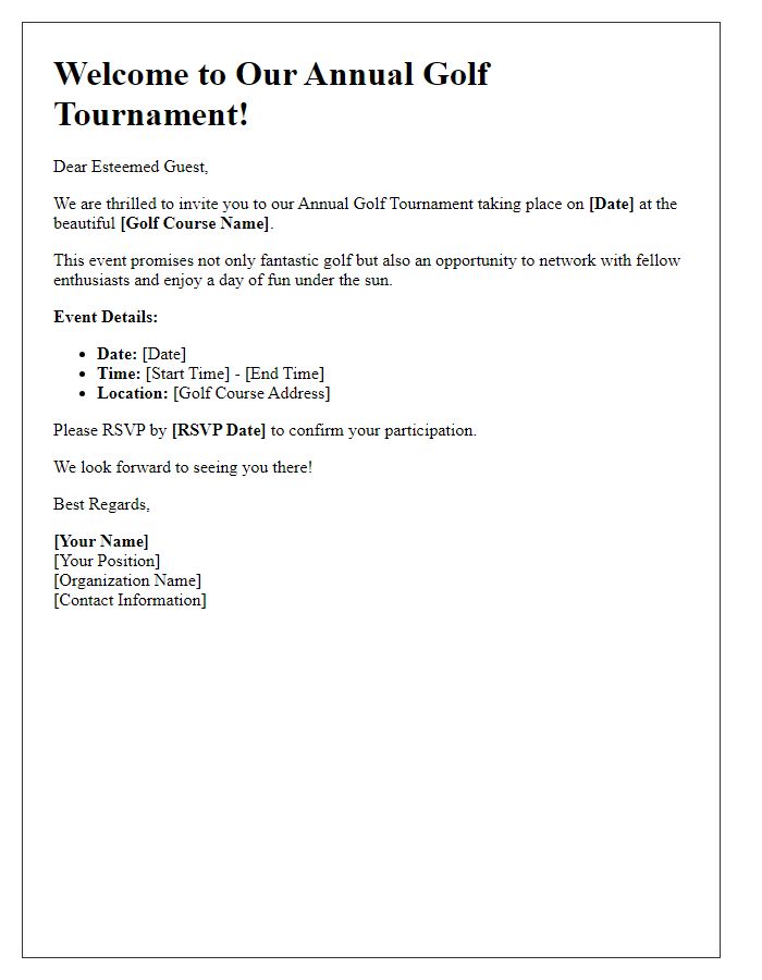 Letter template of welcome invitation for golf tournament attendees