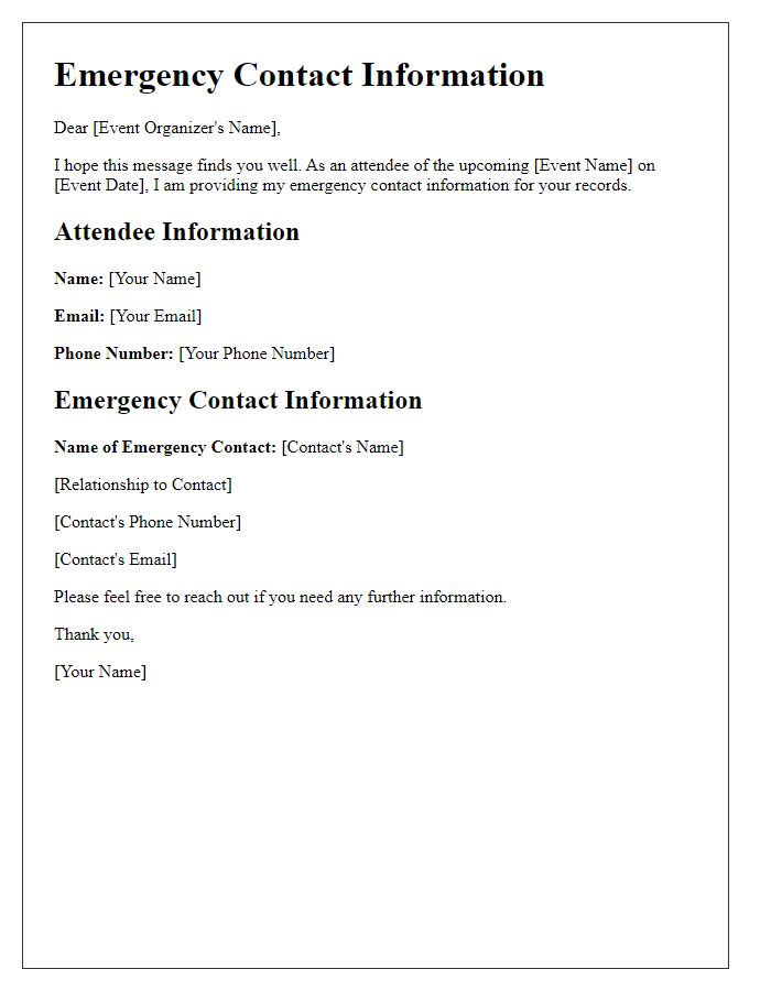 Letter template of attendee emergency contacts for event organizers.