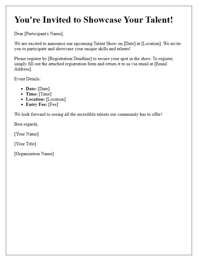 Letter template of invitation for talent show participant registration