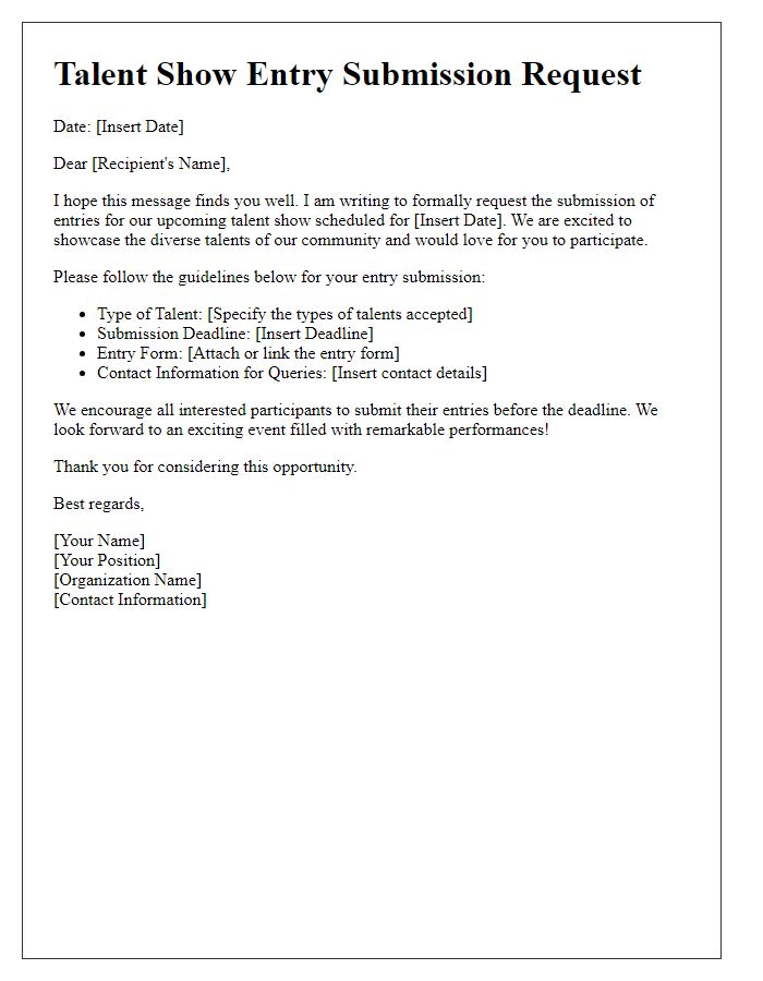 Letter template of request for talent show entry submission