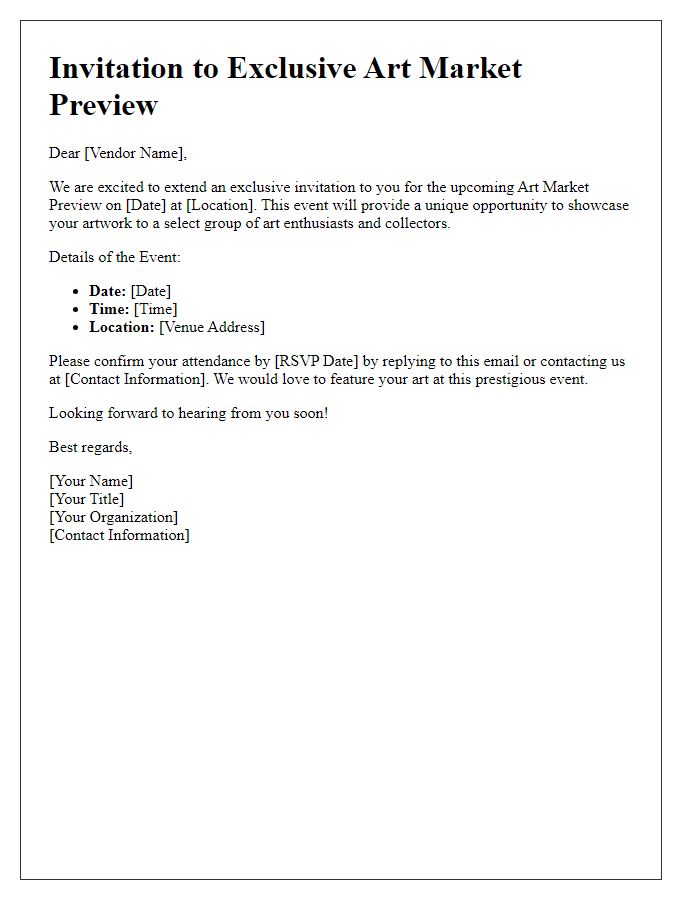 Letter template of vendor invitation for exclusive art market previews