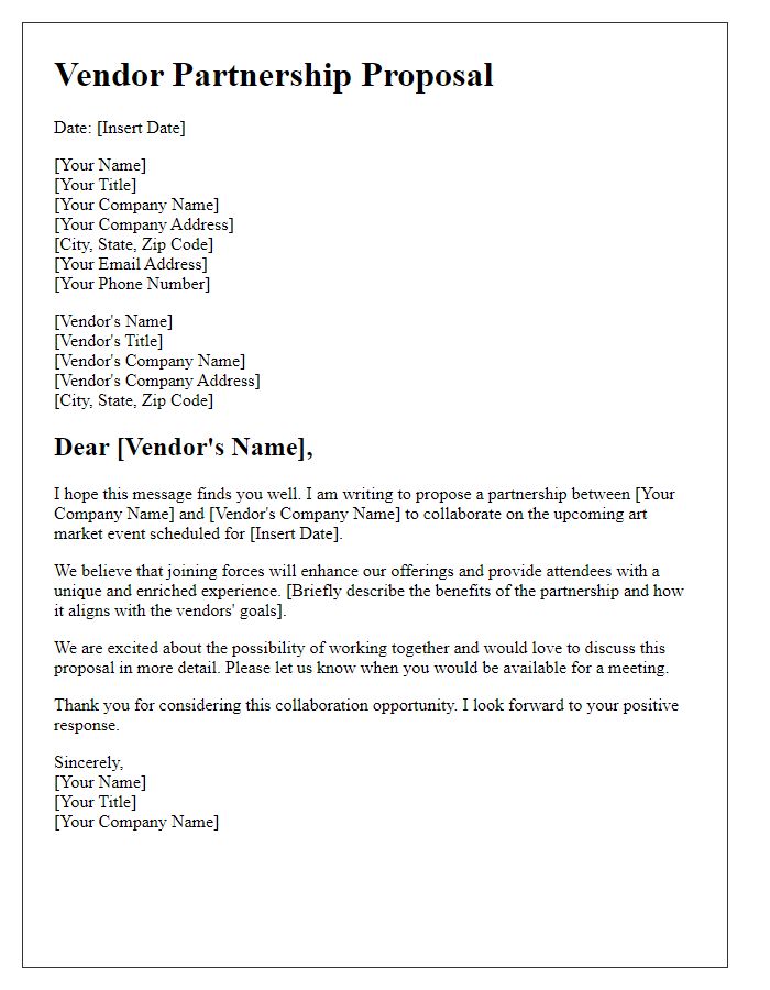 Letter template of vendor partnership proposal for art market collaboration