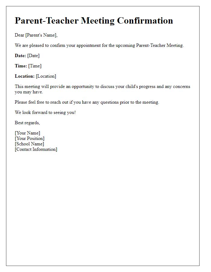 Letter template of Confirming Parent-Teacher Meeting Details