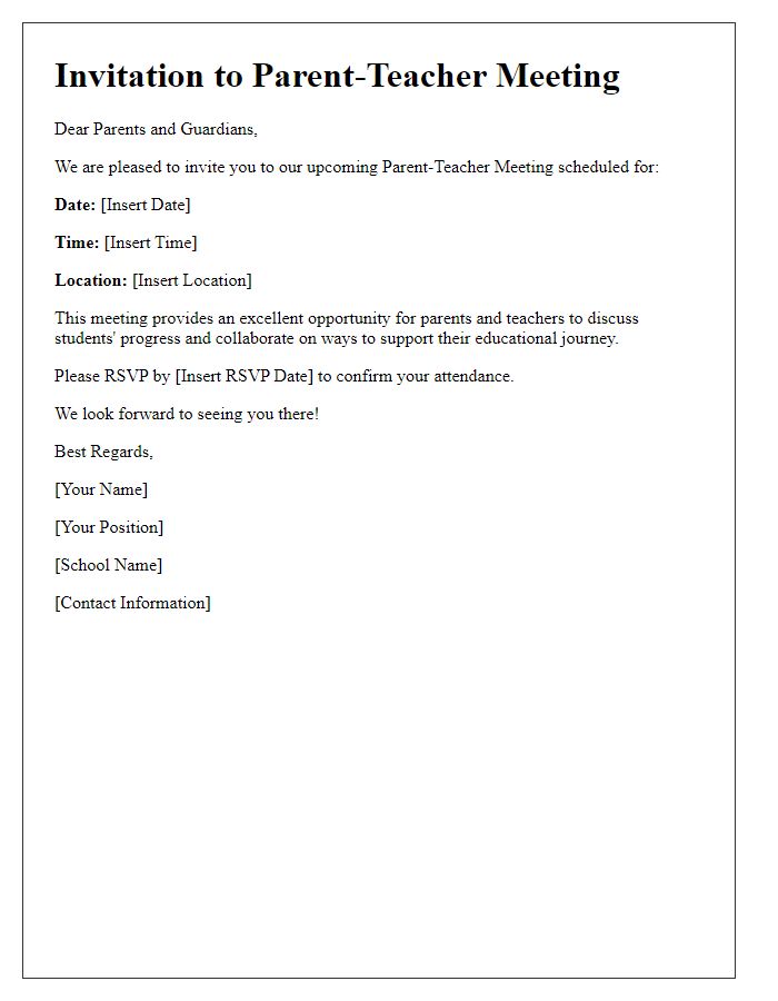 Letter template of Invitation to Parent-Teacher Meeting