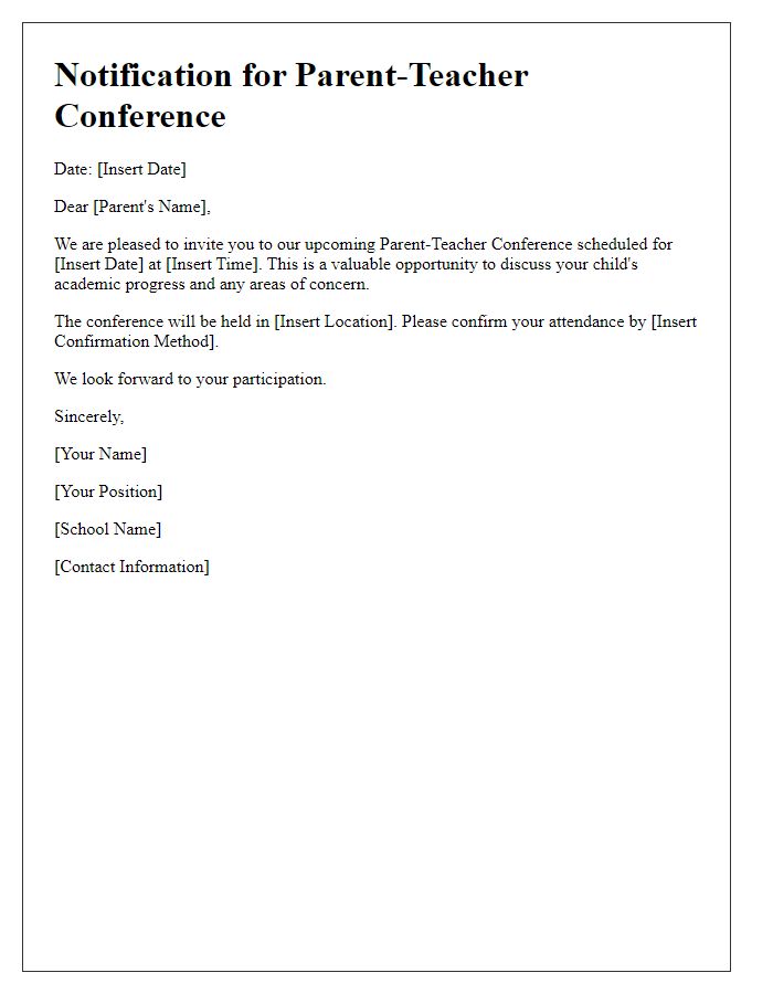 Letter template of Notification for Parent-Teacher Conference