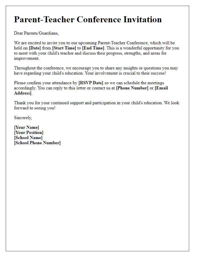 Letter template of Organizing Parent-Teacher Conference