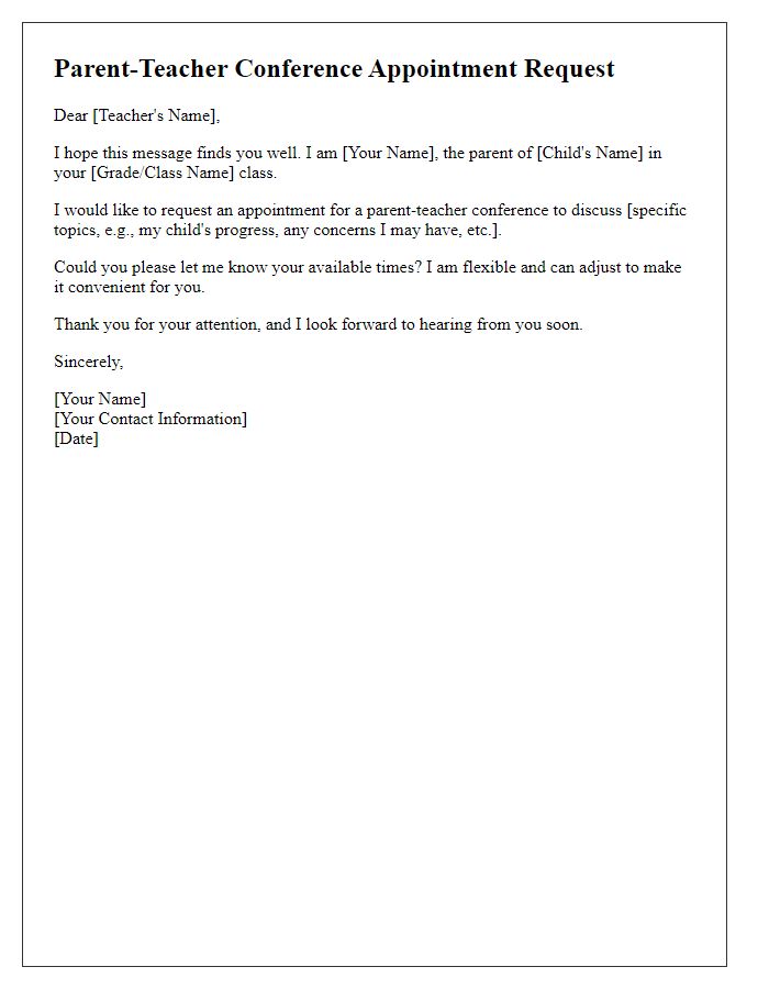 Letter template of Parent-Teacher Conference Appointment Request