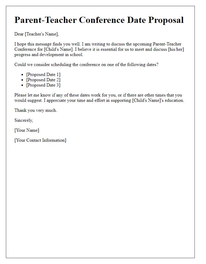 Letter template of Parent-Teacher Conference Date Proposal