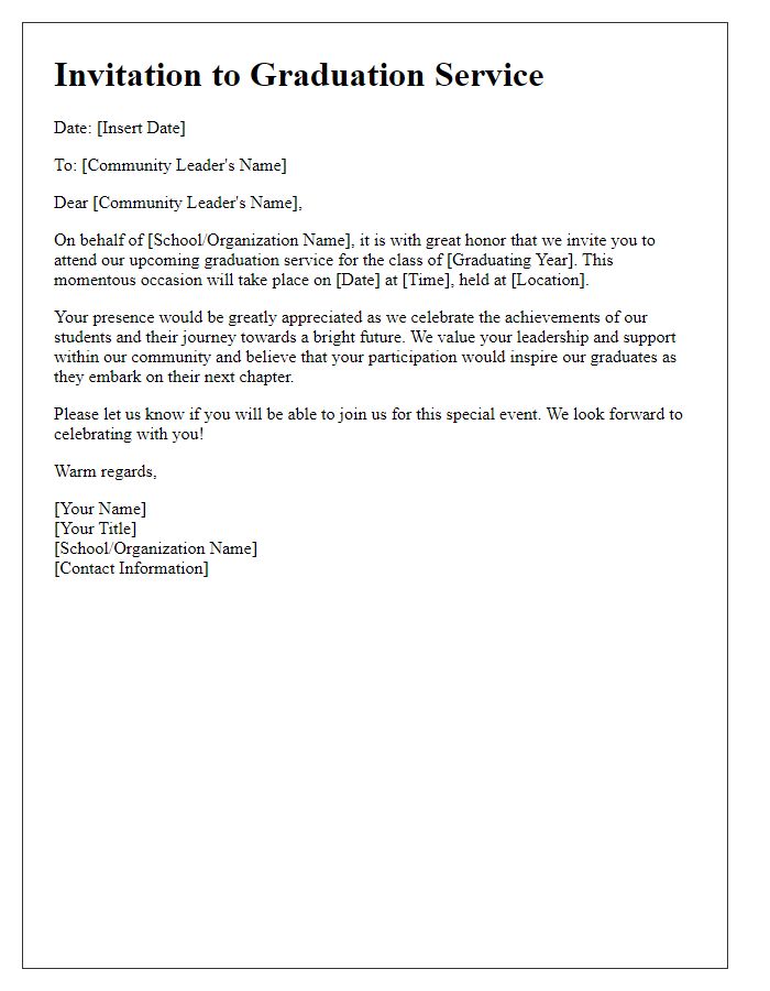 Letter template of community leader invitation to graduation service