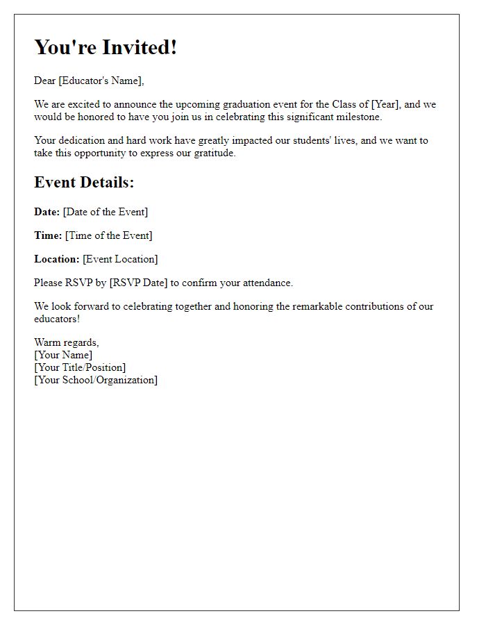 Letter template of educator appreciation invitation for graduation event