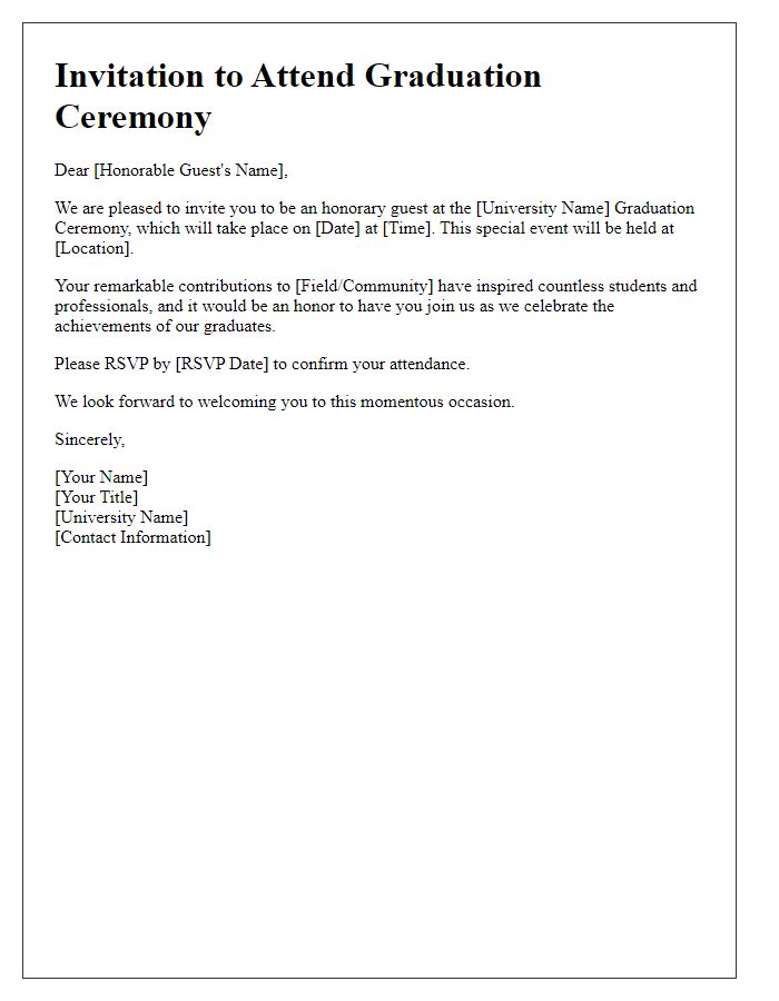 Letter template of honorary guest invitation for university graduation