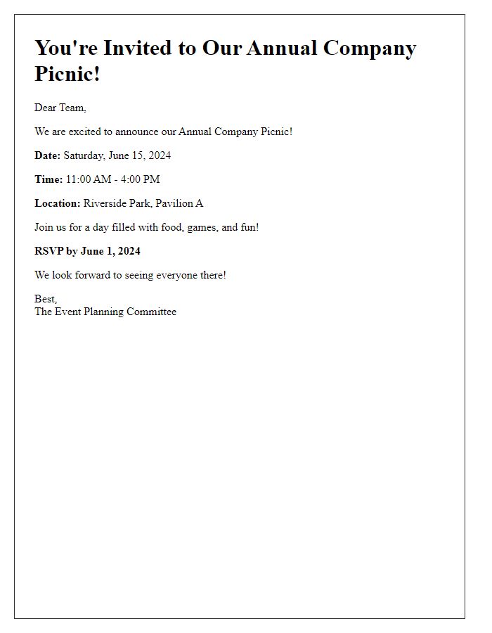 Letter template of company picnic invitation details