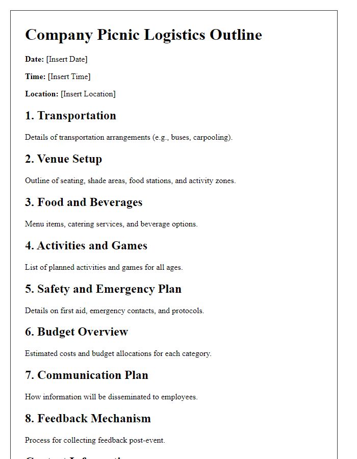 Letter template of company picnic logistics outline