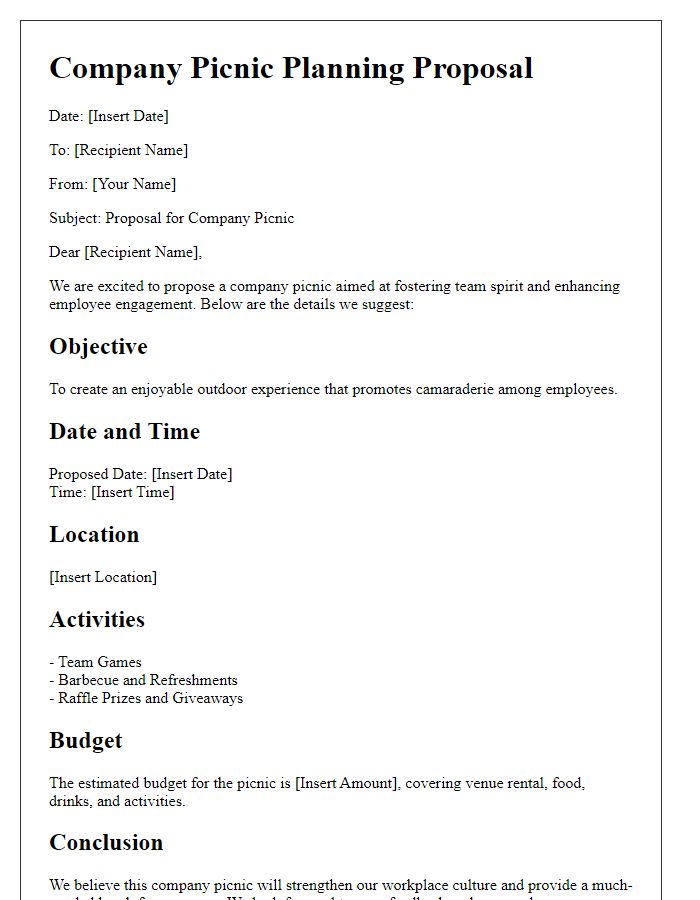 Letter template of company picnic planning proposal