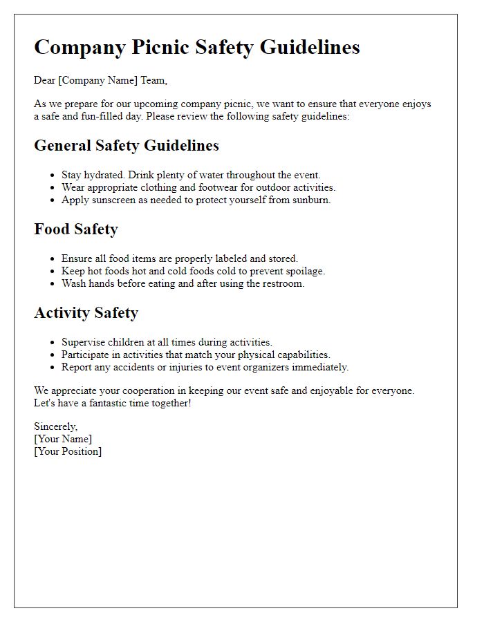 Letter template of company picnic safety guidelines