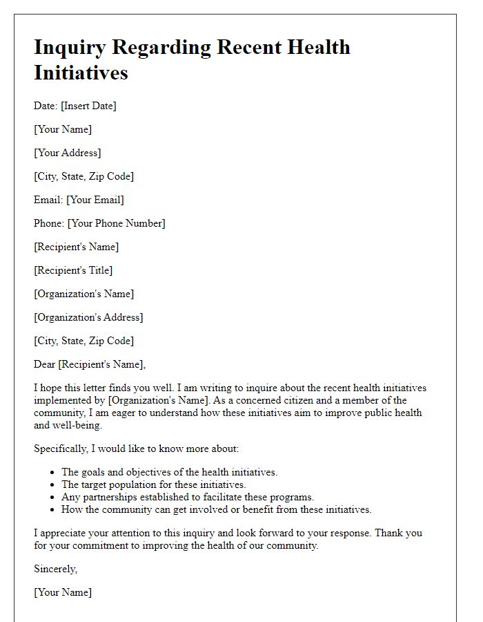 Letter template of inquiry regarding recent health initiatives.