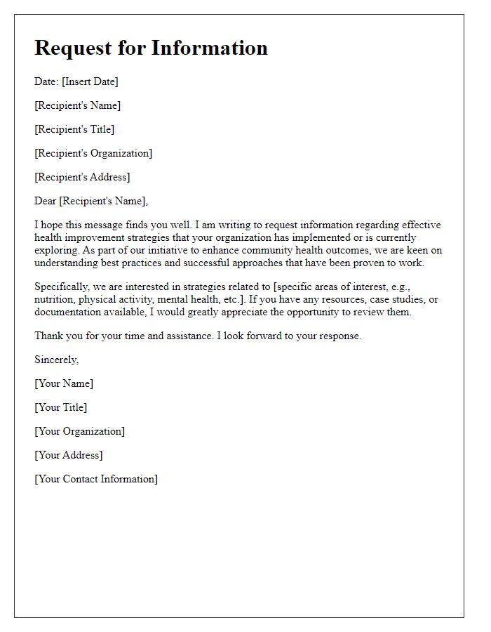 Letter template of request for information on health improvement strategies.