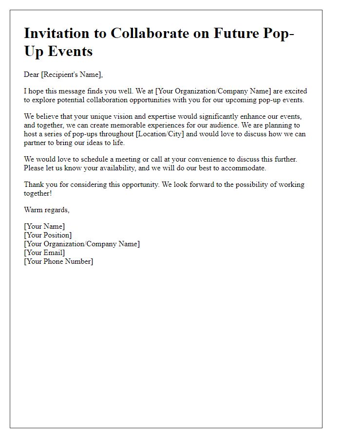 Letter template of collaboration invitation for future pop-up events