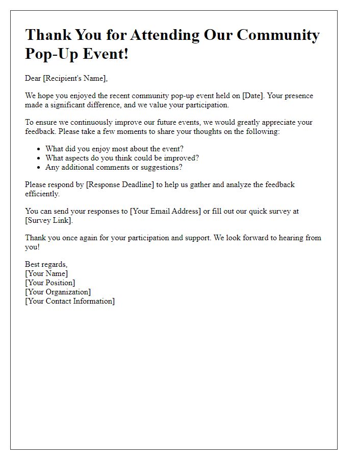 Letter template of feedback request after a community pop-up event