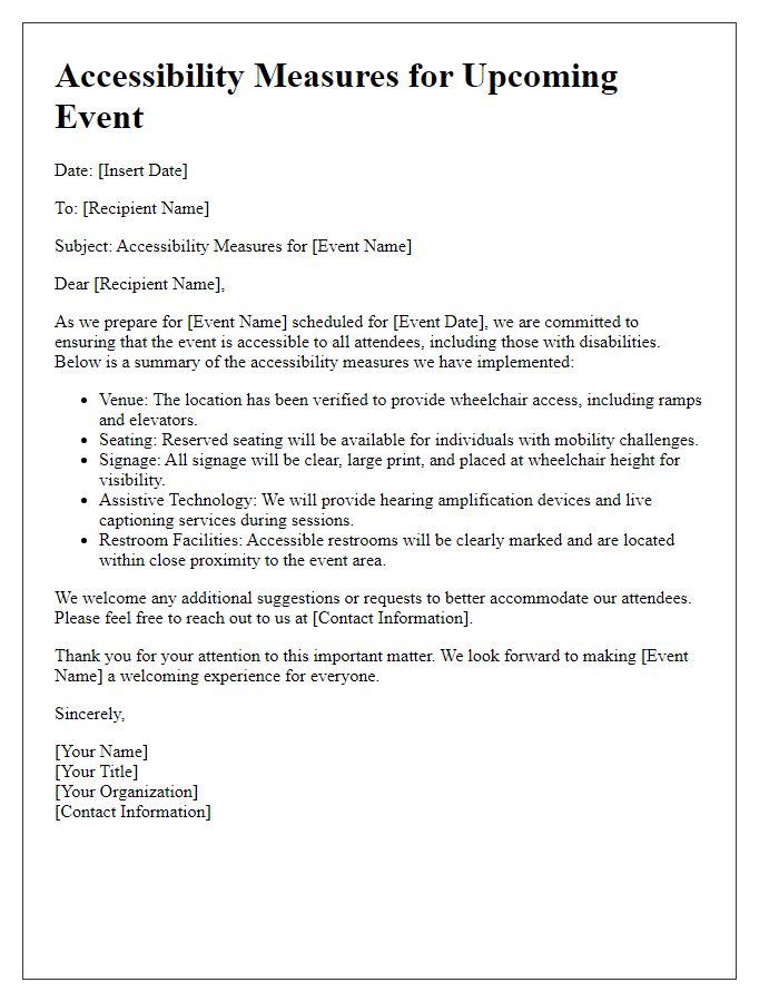 Letter template of accessibility measures in event planning