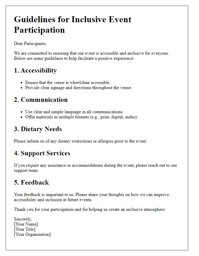 Letter template of guidelines for inclusive event participation