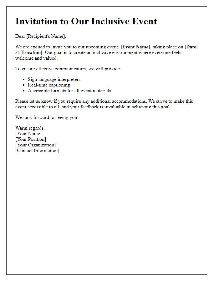 Letter template of inclusive event language and communication