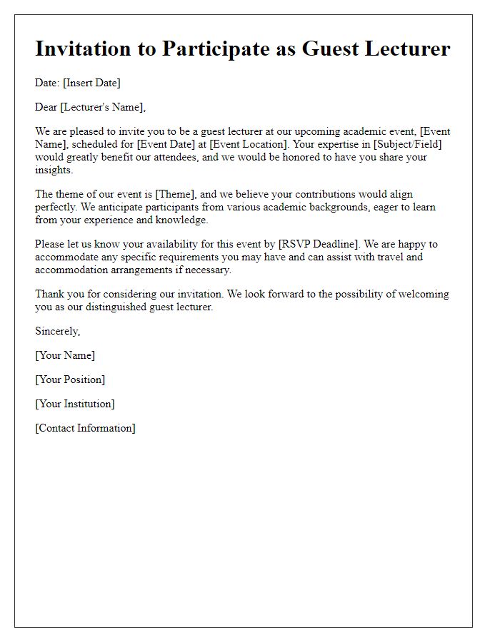 Letter template of invitation for guest lecturer participation in academic event