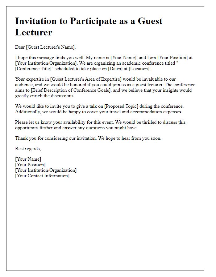 Letter template of outreach to guest lecturer for involvement in academic conference