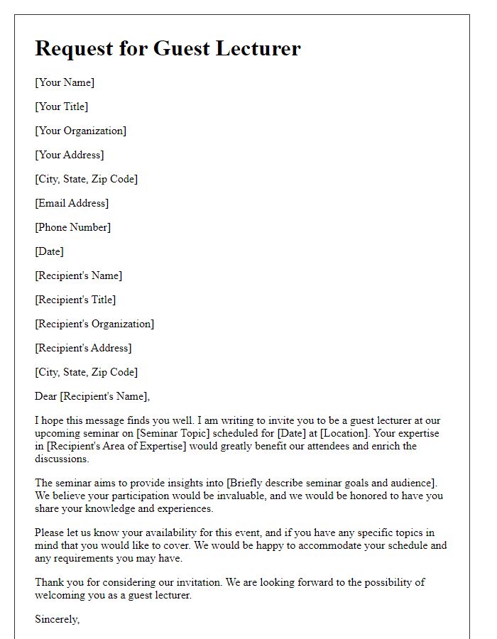 Letter template of request for guest lecturer to share expertise at our seminar