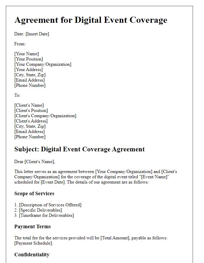 Letter template of agreement for digital event coverage