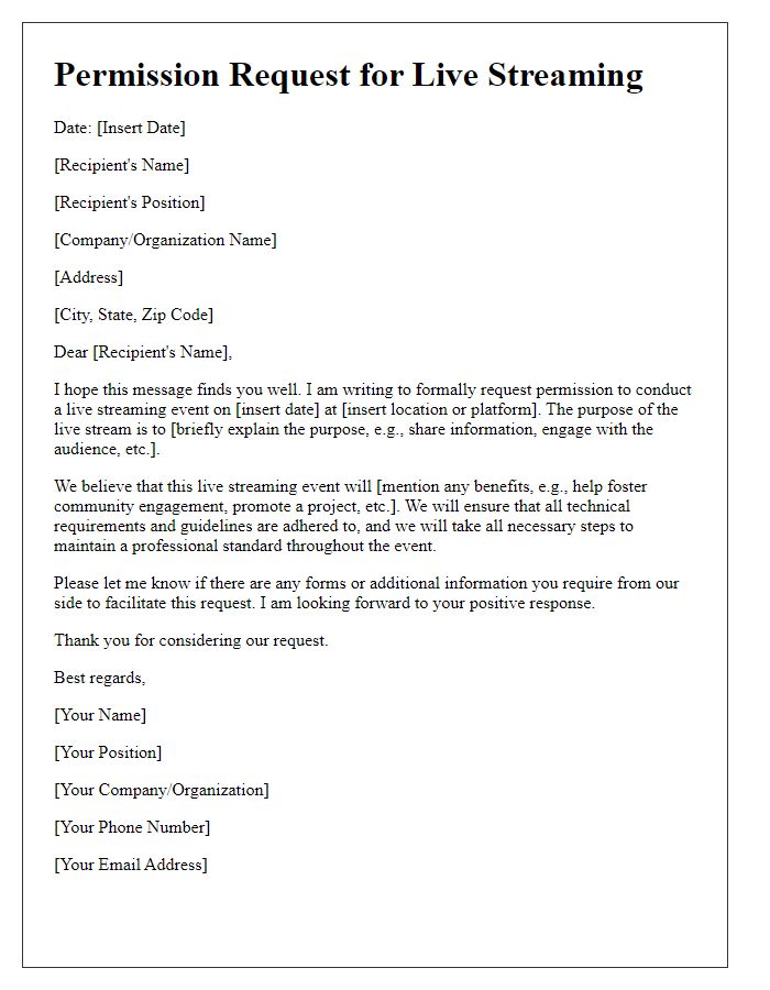 Letter template of permission request for live streaming