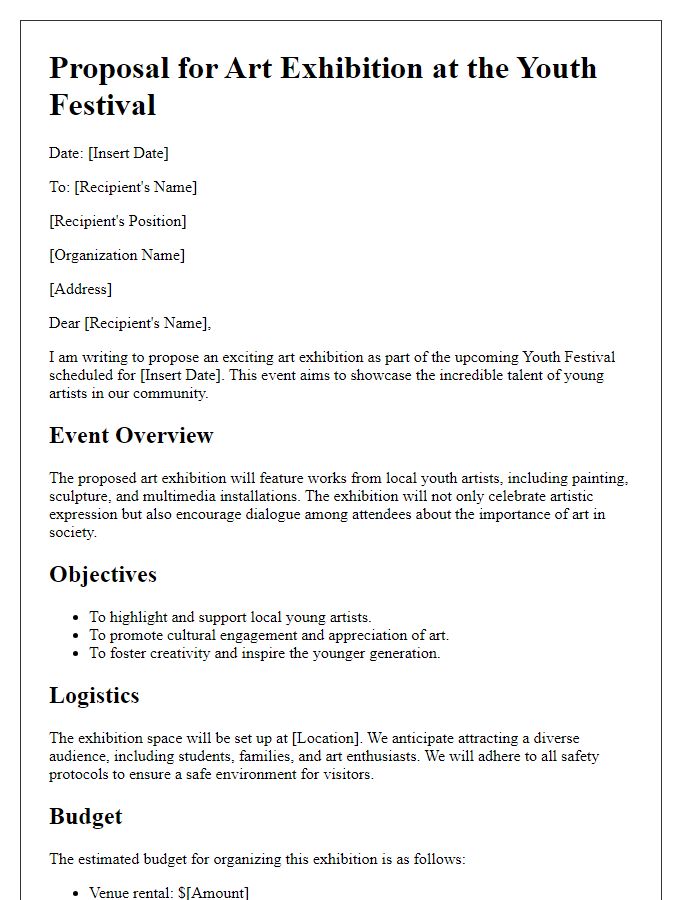 Letter template of youth festival activity proposal for art exhibitions