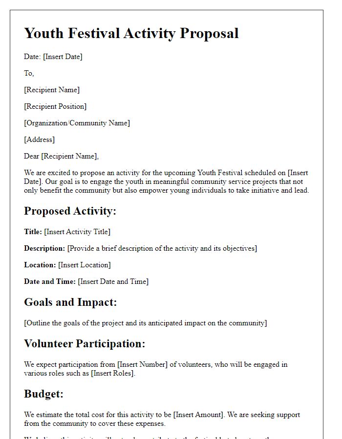 Letter template of youth festival activity proposal for community service projects