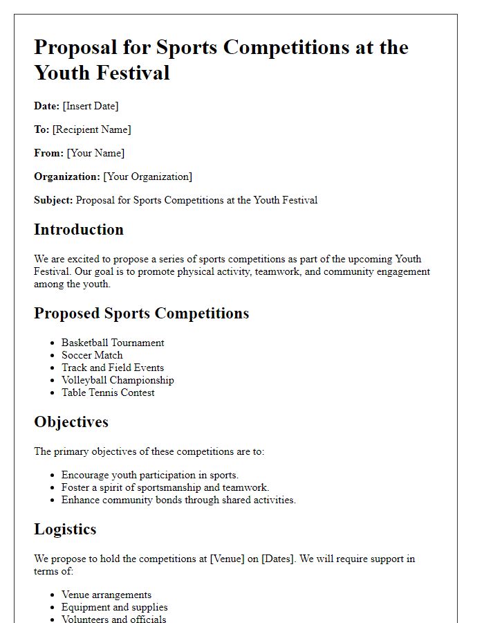 Letter template of youth festival activity proposal for sports competitions