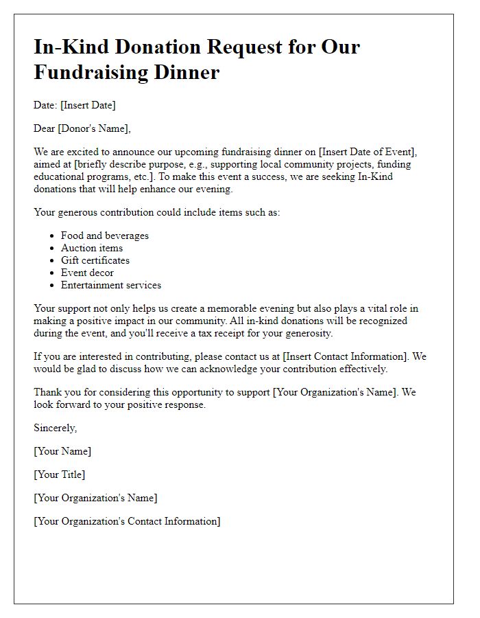 Letter template of fundraising dinner In-kind donation request