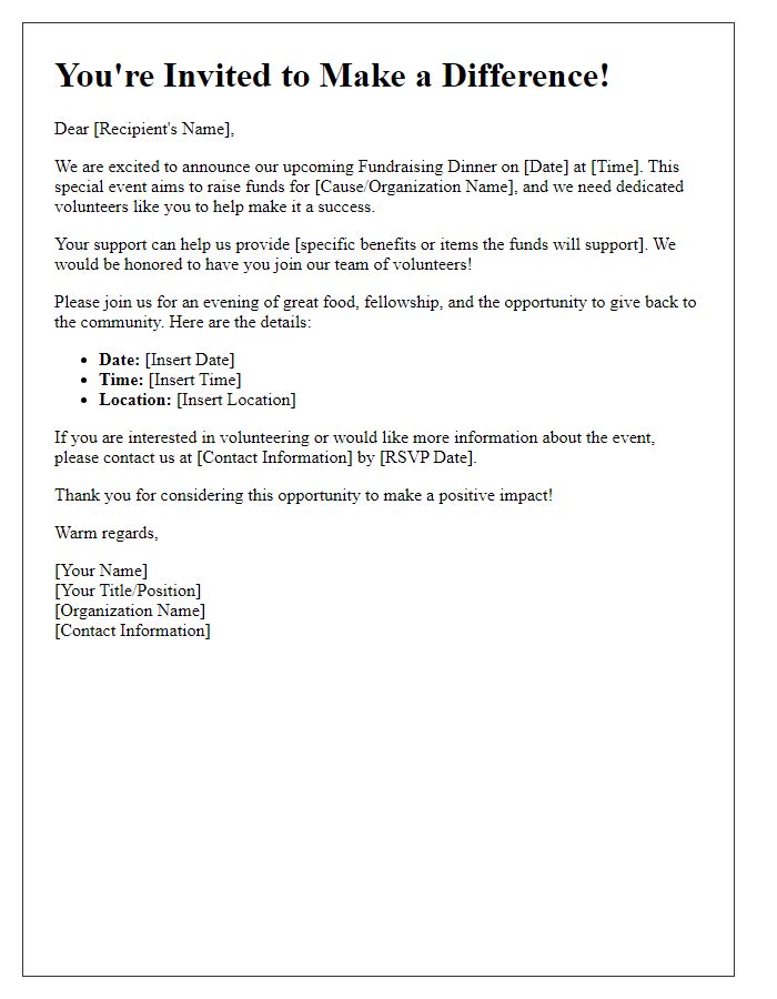 Letter template of fundraising dinner volunteer recruitment invitation