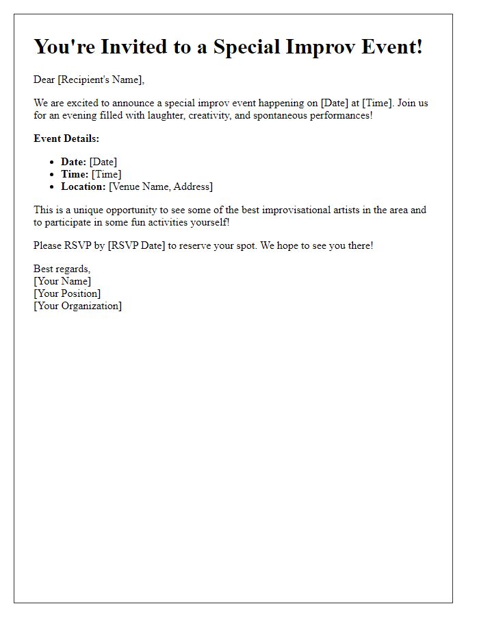 Letter template of notification for a special improv event